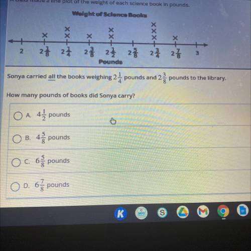 A class made a line plot of the weight of each science book in pounds