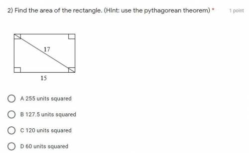 I need help. Find the area of the rectangle. (Hint: use the pythagorean theorem).
