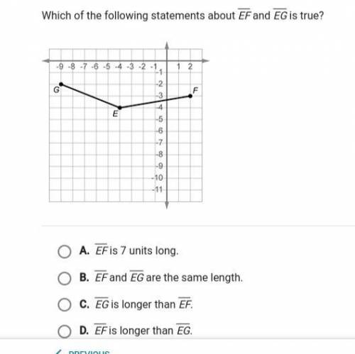 Which of the following statements about EF and EG is true A. EF is 7 units long B. EF and EG are th