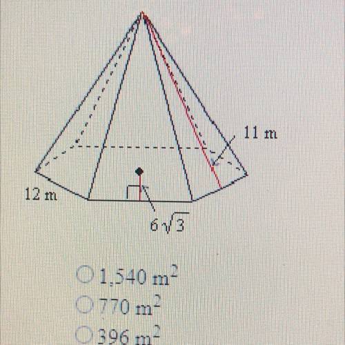 6. Find the surface area of the regular pyramid shown to the nearest whole number. The figure is