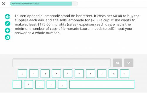Lauren opened a lemonade stand on her street. It costs her $8.00 to buy the supplies each day, and