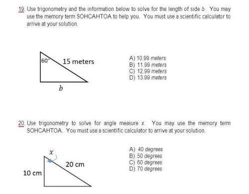 Use trigonometry and the information below to solve for the length of side b. You may use the memor