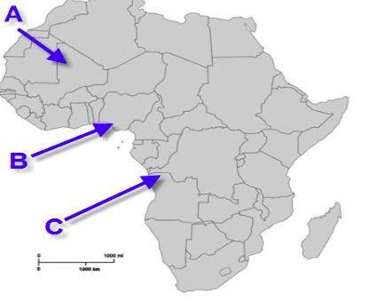 Look at the map of Africa below. Name the three ancient discoveries labeled on the map, and the pre