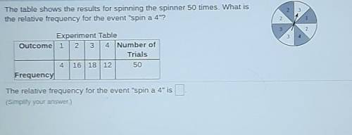 The table shows the results for spinning the spinner 50 times. What is the relative frequency for t