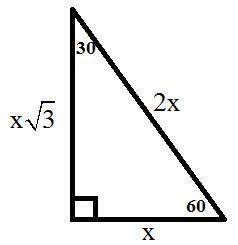 A right triangle has a 30 degree angle. The side across from the 30 degree angle has a length is 100