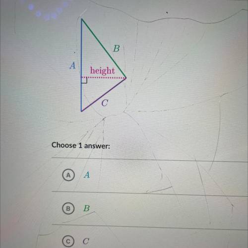 A height is labeled on the triangle below.

Which line segment shows the base that corresponds to