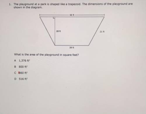 1. The playground at a park is shaped like a trapezoid. The dimensions of the playground are

show