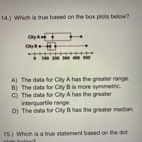 City A.

City B ***
0
100 200 300 400 500
A) The data for City A has the greater range.
B) The dat