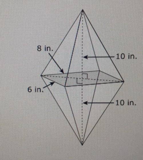The formula for the volume of a pyramid is V = {Bh, where B is the area of the base of the pyramid