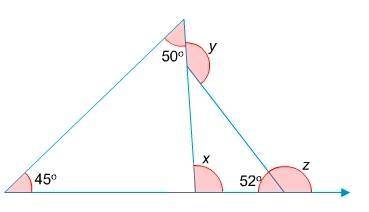 Find the measures for angles x, y, z.