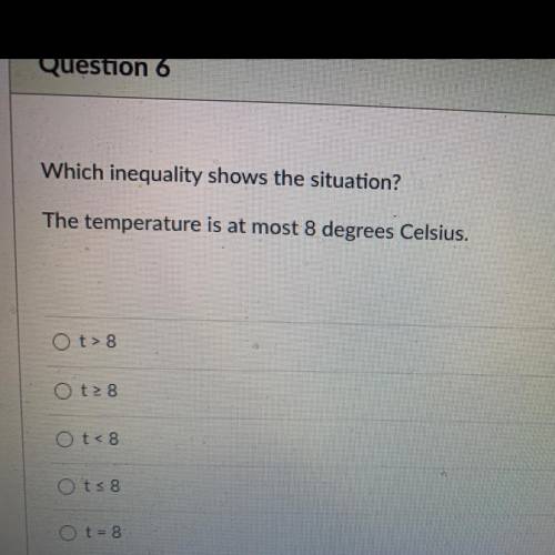 Which inequality shows the situation?
The temperature is at most 8 degrees Celsius.