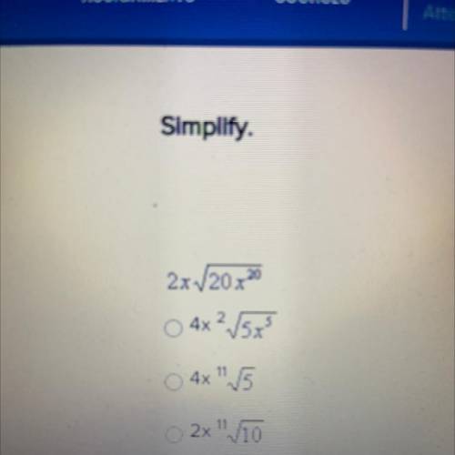 Simplify.
2x120x20
0 4x²/5
4x 5
2x /10