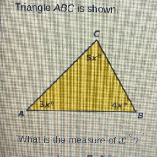 Triangle ABC is shown.
C
5x
3xo
A
B
What is the measure of 2 °?