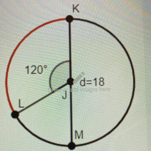In OJKM is a diameter with length of 18, and

ZKJL = 120°. Find the length of KL in terms of A.
ar
