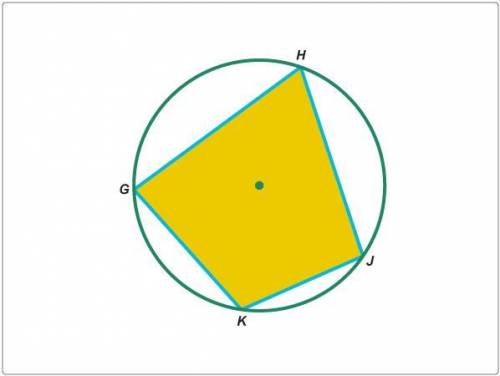 In the diagram below, quadrilateral GHJK is inscribed in a circle. Suppose m∠H=(5x−22)° and m∠K=(8x