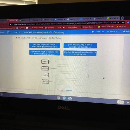 Match each description to the appropriate part of the Constitution.