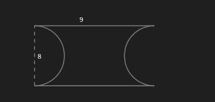 Find the Area of the figure below, composed of a rectangle with two semicircles removed. Round to t