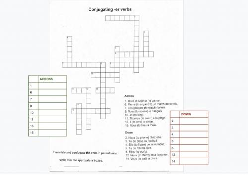 PLEASE HELP

a) Complete the crossword puzzle. Translate and then conjugate the french verbs: (in