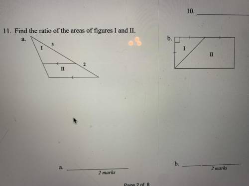 Find the ratio of the areas of figure I and II (it’s an a. and b. question.