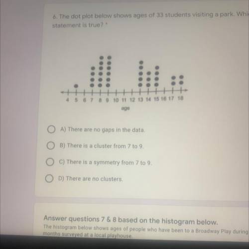 6.The dot plot below shows ages of 33 students visiting a park. Which
statement is true?