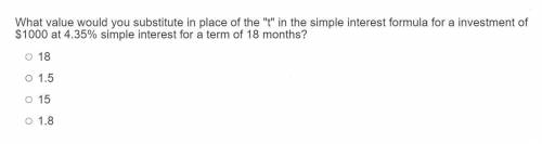 What value would you substitute in place of the t in the simple interest formula for a investment