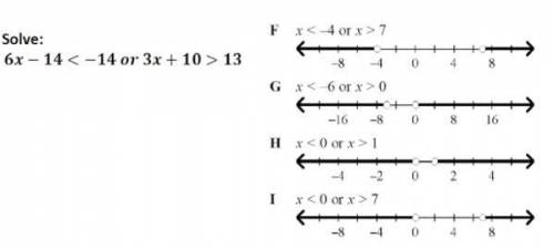 6x-14<-14 or 3x+10>13
