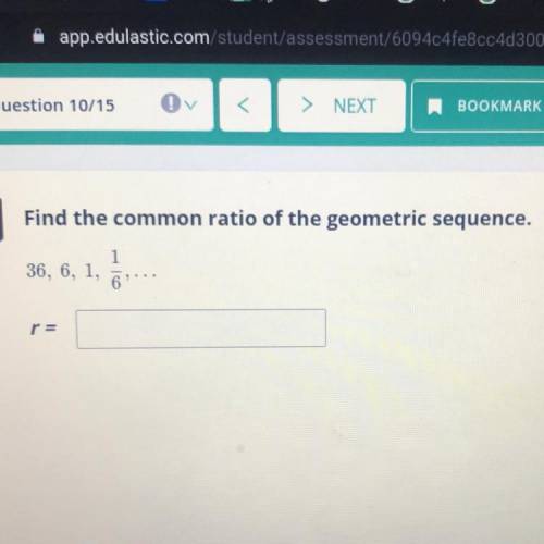 Find the common ratio of the geometric sequence.
36, 6, 1, 1/6, ...
r=?