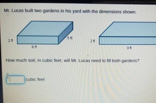 Mr. Lucas built two gardens in his yard with the dimensions shown. 2 ft How much soil, in cubic fee