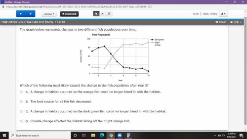 Screenshot 1. The graph below represents changes in two different fish populations over time.

Whi