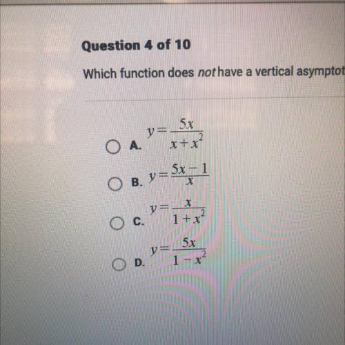 Which function does not have a vertical asymptote