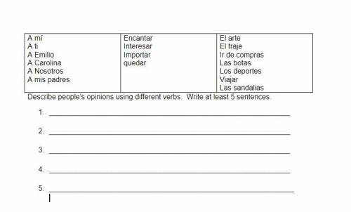 Describe people’s opinions using different verbs. Write at least 5 sentences.

PLEASE HELP WILL GI