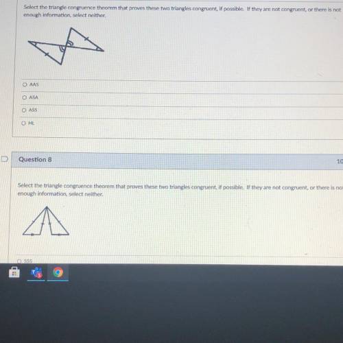 Help with these TWO questions please !!!

Select the triangle congruence theorem that proves these