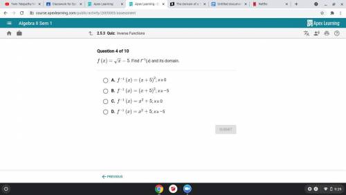 F(x)= square root x-5 . Find the f^-1 (x) and its domain