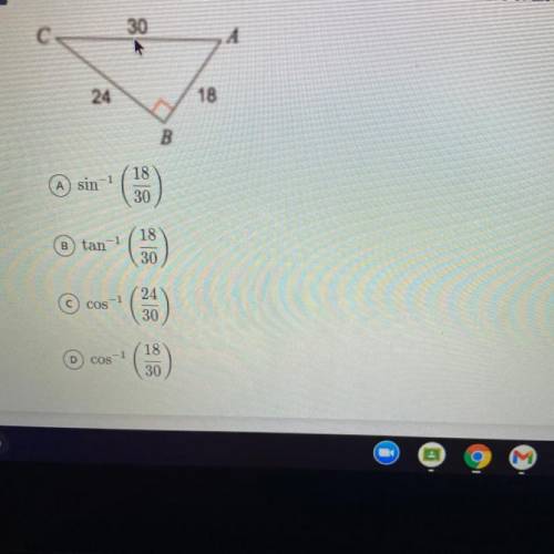 Which of the following expressions would solve for the measure of angle A and why?