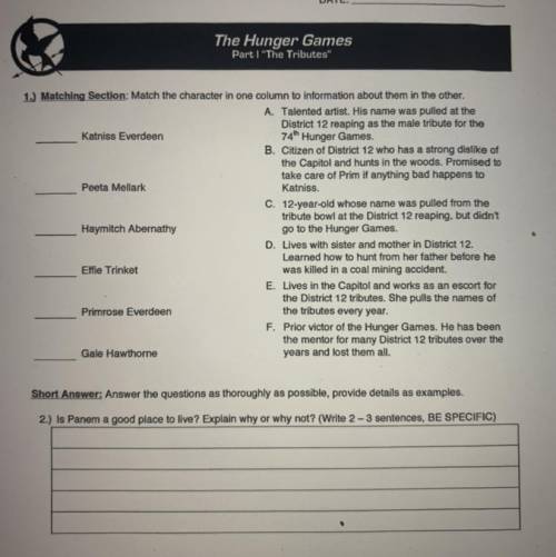 Need help with this Hunger Games worksheet, will give brainliest
