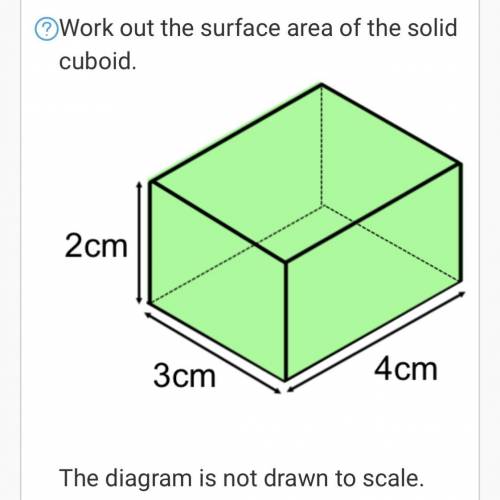 Work out the surface area of the solid cuboid.
The diagram is not drawn to scale.