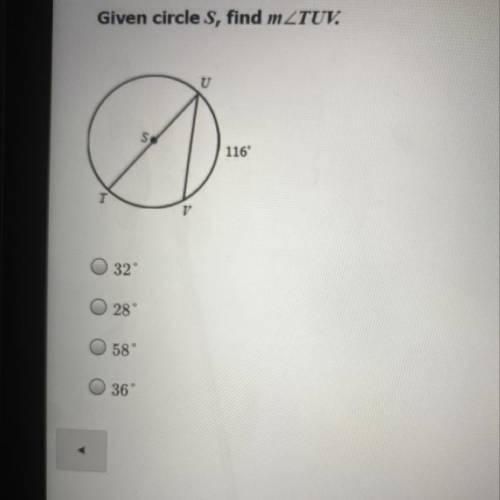 PLSSSS HELPP
Given circle S, find m angle TUV.