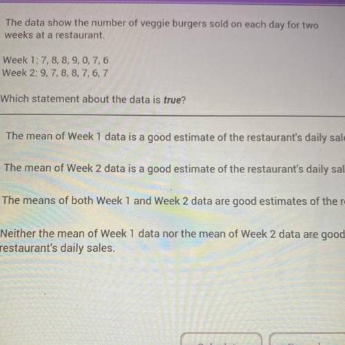 The data show the number of veggie burgers sold on each day for two

weeks at a restaurant.
Week 1
