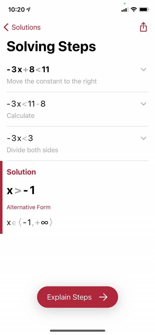 Solve the inequality -3x+8<11