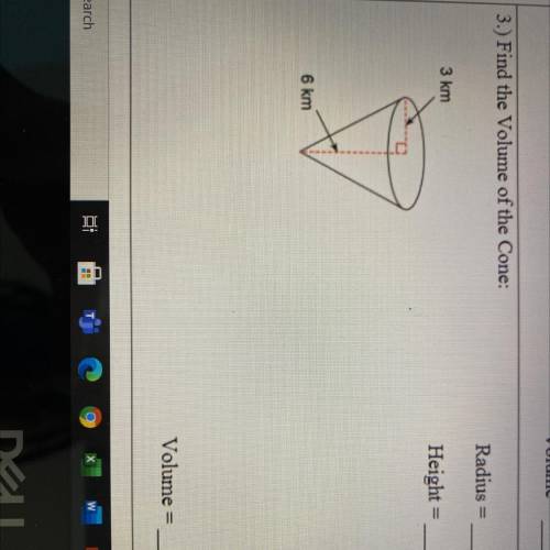 Find the volume of the cone. Radius/height