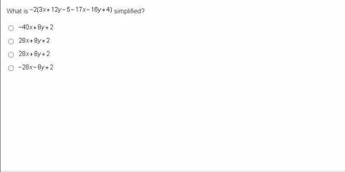 What is -2(3x+12y-5-17x-16y+4) simplified?