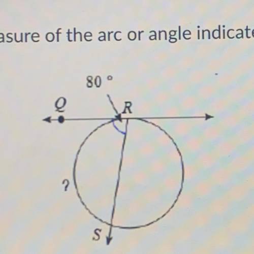 Find the measure of the arc or angle indicated.