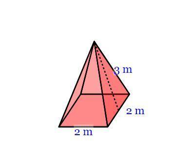 Find the surface area of a square pyramid with side length 2 m and slant height 3 m.