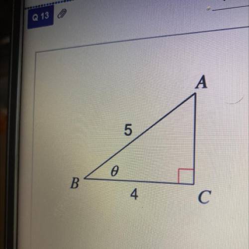 Find the value of the missing angle to the nearest whole degree or leave it in trig
form.