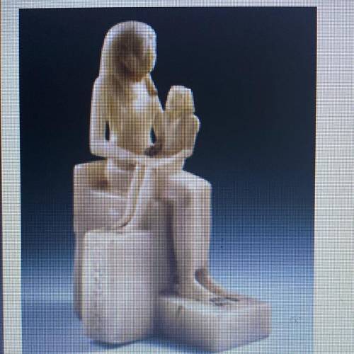Name the Egyptian sculpture above. Describe the symbolism of its different parts.