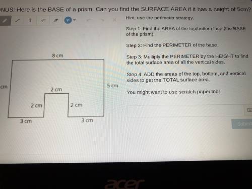 Can you find the surface area if it has a height of 5cm.