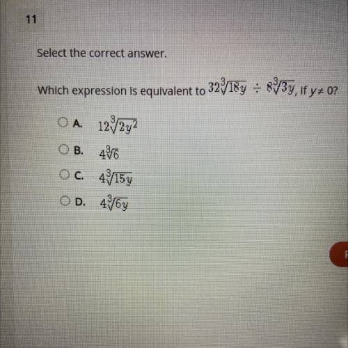 30 points!

Which expression is equivalent to 32^3 sqaure root of 18y divided by 8^3 sqaure root 3