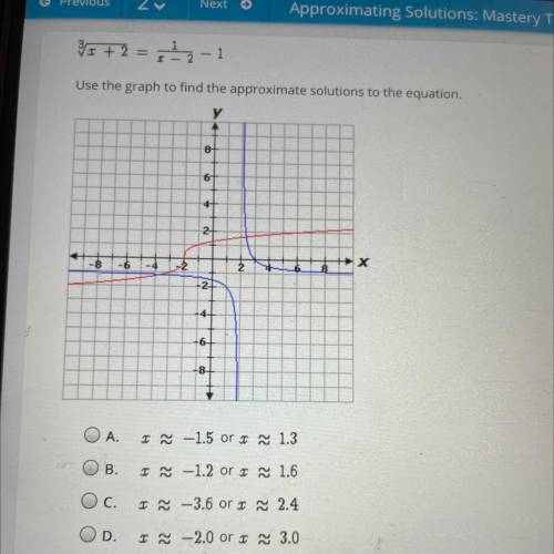 Use the graph to find the approximate solutions to the question.
