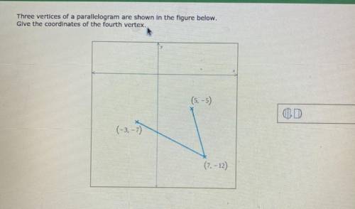 Three vertices of a parallelogram are shown in the figure below.

Give the coordinates of the four