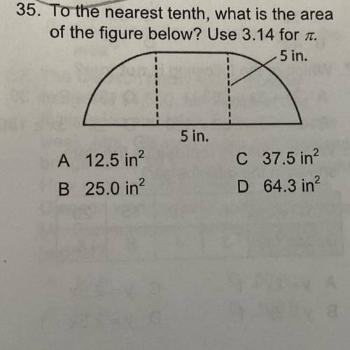 To the nearest tenth, what is the area
of the figure below? Use 3.14 for it.